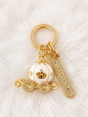 Cinderella Carriage Rhinestone Keychain White Gold Bag Charm